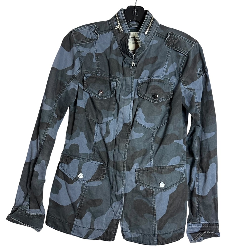 Abercrombie & Fitch Camo Utility Jacket 2016‎ Military BLUE Cotton Zip Up